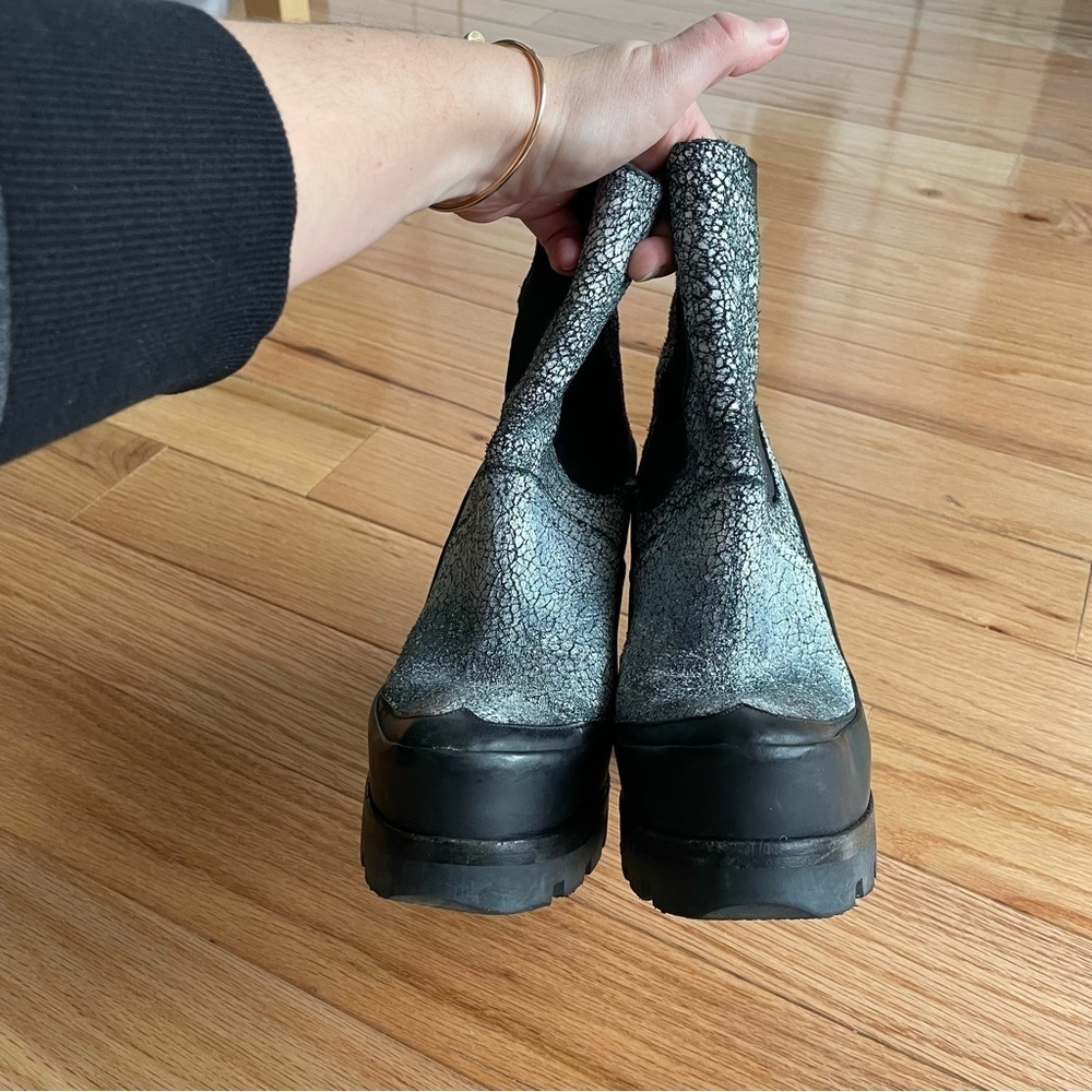 HUNTER Original White Black Cracked Leather Platform Heeled Chelsea Boots UK 5 - Picture 4 of 9